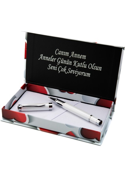İsme Özel Anneler Gününe Özel Inci Beyazı Roller Kalem