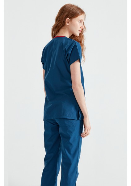 Indigo Mavi Tek Üst Terikoton Ince Kumaş Dr Greys Kesim Forma