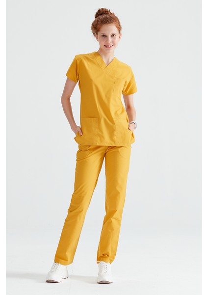 Sarı Takım Terikoton Ince Kumaş Dr Greys Kesim Forma