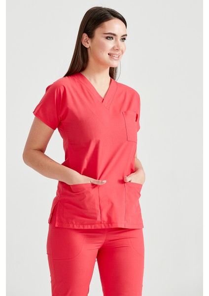 Nar Çiçeği Tek Üst Terikoton Ince Kumaş Dr Greys Kesim Forma