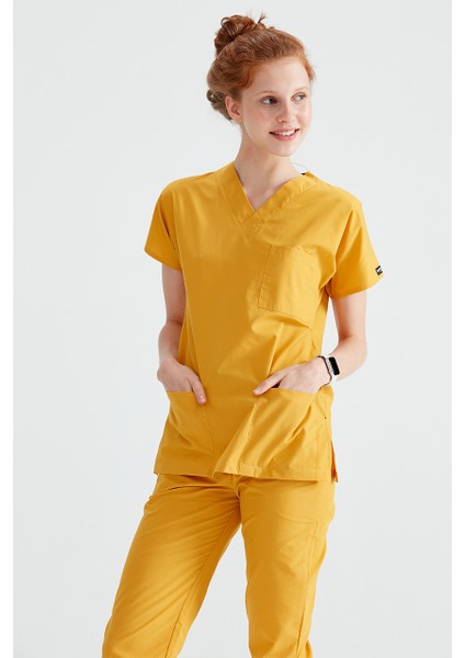 Sarı Tek Üst Terikoton Ince Kumaş Dr Greys Kesim Forma