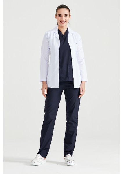 Kadın Uzun Kol Ceket Yaka Kısa Boy Laboratuvar Önlük