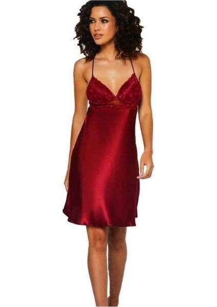 600 Ip Askı Dantelli Saten Kısa Gecelik