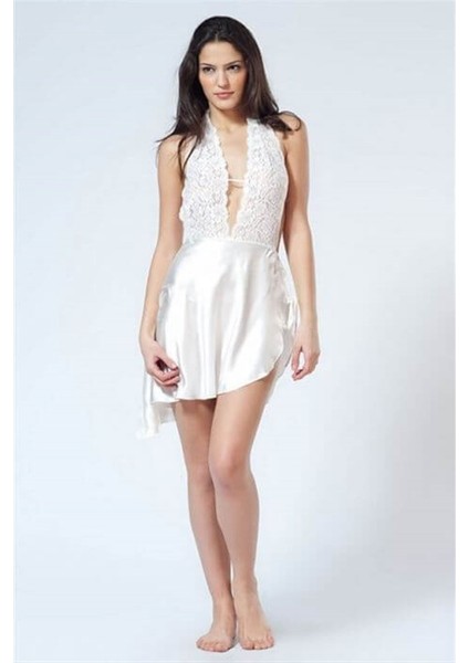 805 Boyundan Askılı Sırttan Bağlı Dantelli Saten Gecelik indirimleri