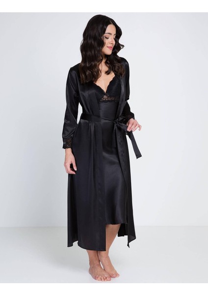 4370 2'li Çeyizlik Saten Uzun Gecelik Sabahlık Takım modelleri