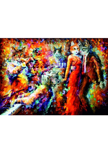 Müzik ve Kediler 1000 Parça Ahşap Puzzle Yapboz
