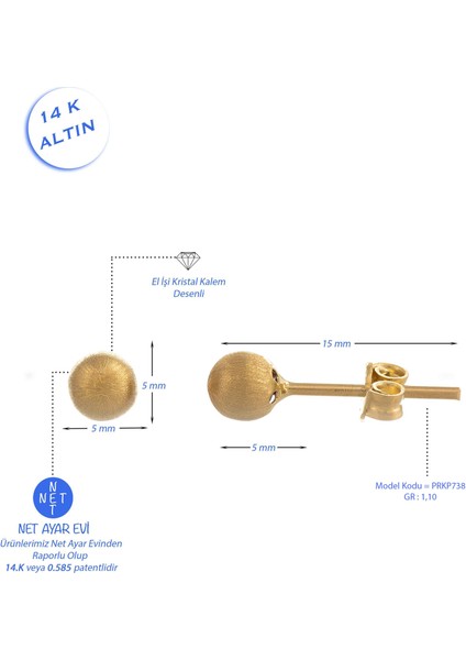 Kadın 14 Ayar Altın Minimal Top Küpe modelleri
