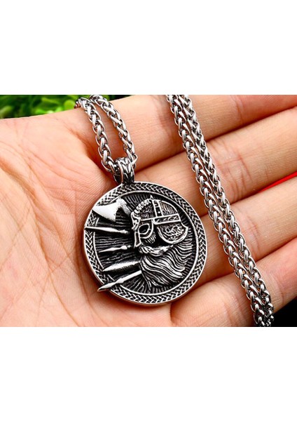 Çift Taraflı Kullanım Yaşam Ağacı Viking Savaşcı Erkek Kolye