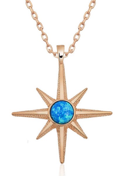 Gümüş Mavi Opal Taşlı Kutup Yıldızı Kolye