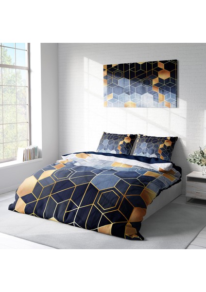 Arty Blue 3D Pamuk Saten Çift Kişilik Nevresim Takımı