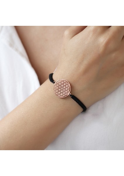 Gümüş Yaşam Çiçeği Makrome Bileklik