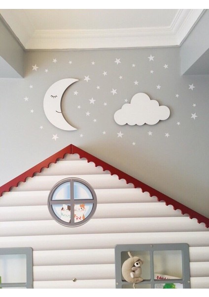 Çocuk Odası Ahşap Aydınlatma 1 Aydede 1 Bulut 50 Yıldız Sticker