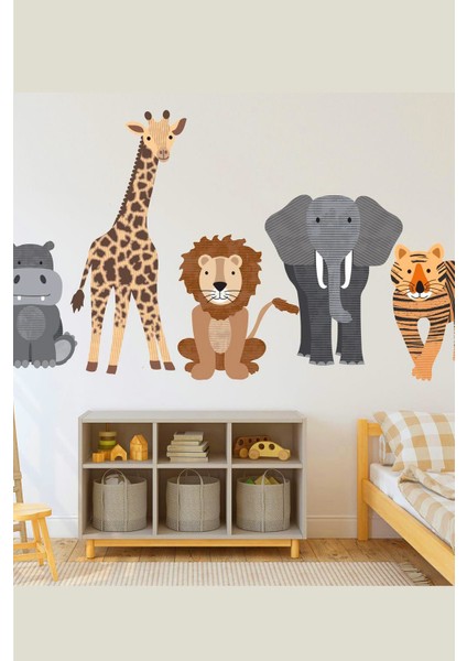 Zürafa Aslan Fil Kaplan Gergedan Hayvanlar Çocuk Oda Sticker Seti