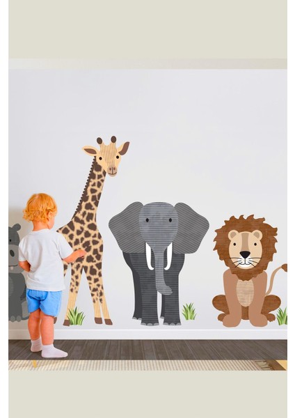 Zürafa Aslan Fil Kaplan Gergedan Hayvanlar Çocuk Oda Sticker Seti fiyatları