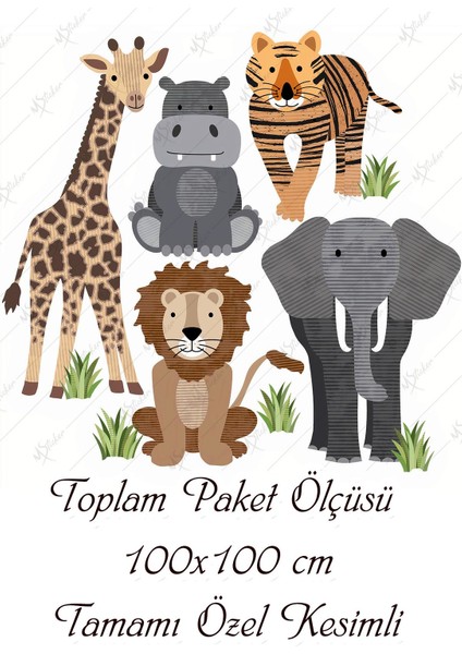 Zürafa Aslan Fil Kaplan Gergedan Hayvanlar Çocuk Oda Sticker Seti modelleri