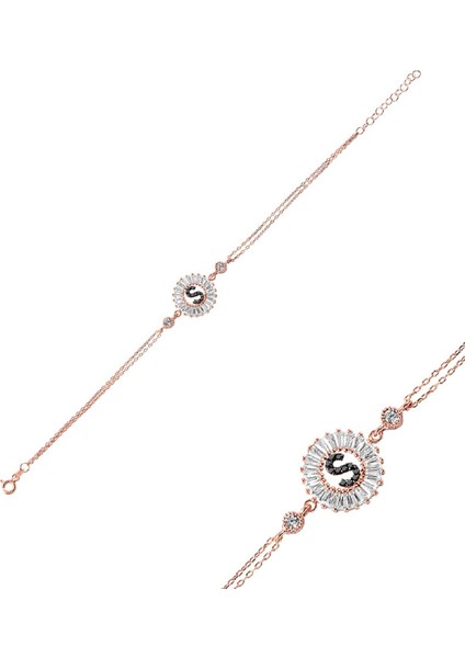 Öze Dönüş Baget Taşlı Rose R Harfi Bileklik