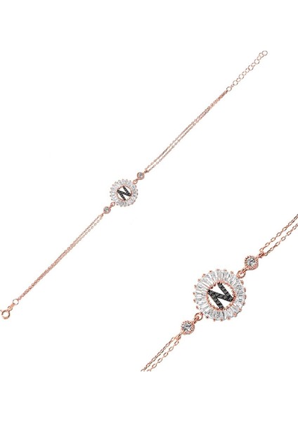 Öze Dönüş Baget Taşlı Rose N Harfi Bileklik modelleri