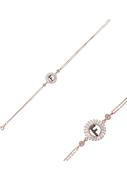 Öze Dönüş Baget Taşlı Rose F Harfi Bileklik modelleri