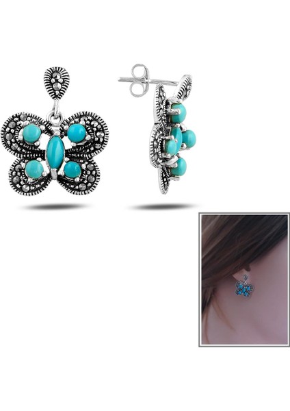 Firuze Taşlı Kelebek Markazit Sallantılı Küpe fiyatları