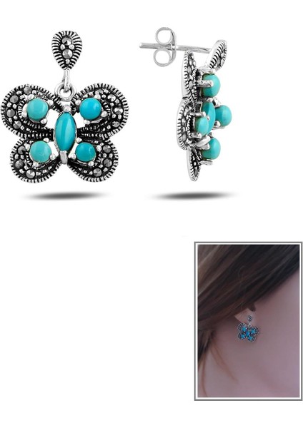 Firuze Taşlı Kelebek Markazit Sallantılı Küpe indirimleri