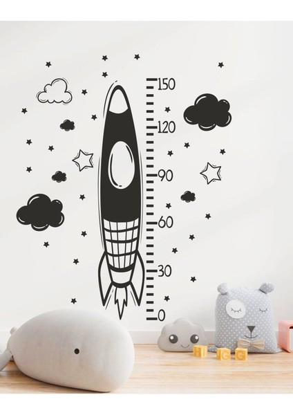 Siyah Uzay Mekiği Yıldızlar ve Bulutlar Boy Ölçer Duvar Sticker