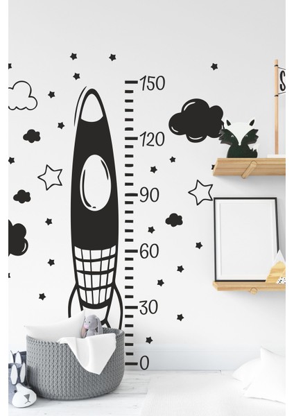 Siyah Uzay Mekiği Yıldızlar ve Bulutlar Boy Ölçer Duvar Sticker fiyatları