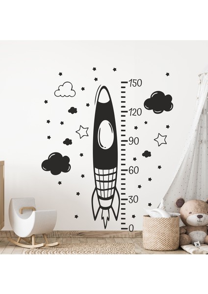 Siyah Uzay Mekiği Yıldızlar ve Bulutlar Boy Ölçer Duvar Sticker modelleri