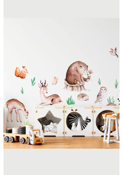 Sevimli Hayvanlar Geyik Baykuş Ayı Sincap Çocuk Odası Duvar Sticker