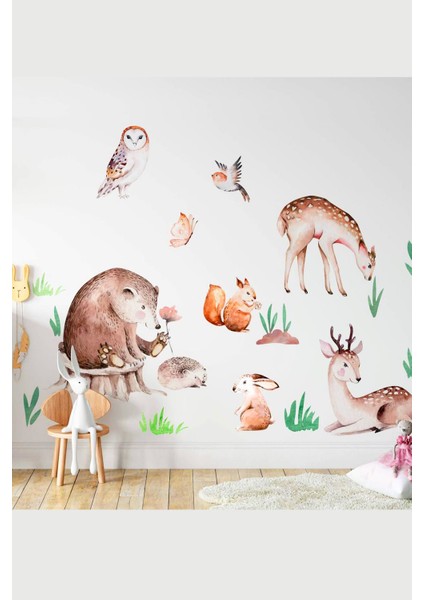 Sevimli Hayvanlar Geyik Baykuş Ayı Sincap Çocuk Odası Duvar Sticker fiyatları