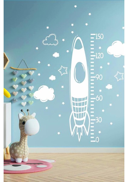 Beyaz Uzay Mekiği Yıldızlar ve Bulutlar Boy Ölçer Duvar Sticker