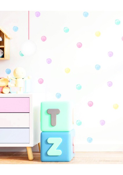 Suluboya Desenli Açık Renkli Puantiye Çocuk Odası Duvar Sticker