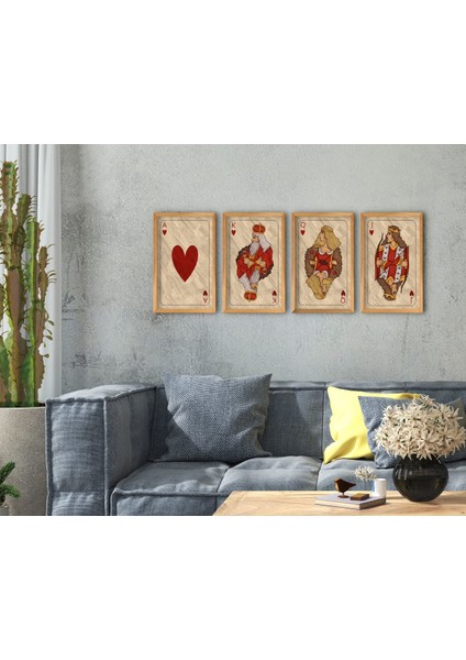 Gift Iskambil 4'lü El Yapımı Ahşap Çerçeveli Tablo-2