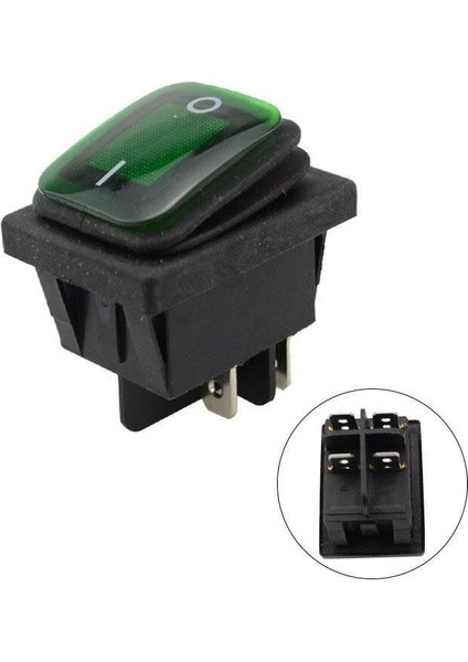 Kcd4 Su Geçirmez 30A Yeşil LED Işıklı On-Off Anahtar 4 Pin