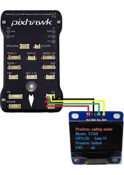 Pixhawk Uyumlu OLED Ekran 0.96'' I2C 128X64 modelleri