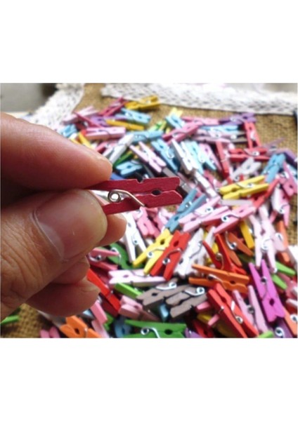 100 Adet Mini Mandal Minik Mandal Dekoratif Süsleme Renkli Mini Ahşap Mandal