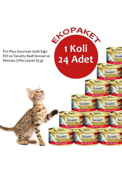 Proplan Gourmet Gold Sığır Etli Tavuklu Kedi Konservesi 85 gr 24 Lü