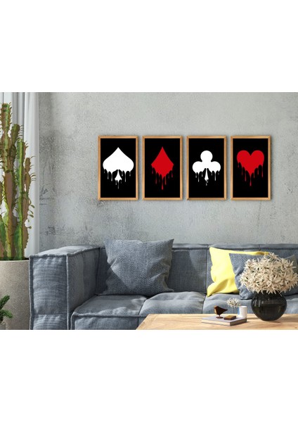 Home Iskambil 4'lü El Yapımı Ahşap Çerçeveli Tablo-4