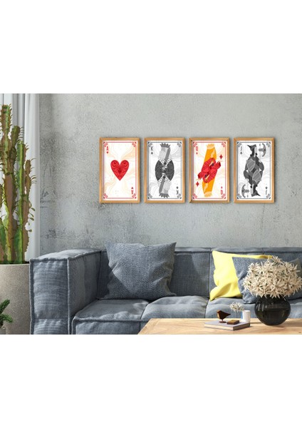 Home Iskambil 4'lü El Yapımı Ahşap Çerçeveli Tablo-5