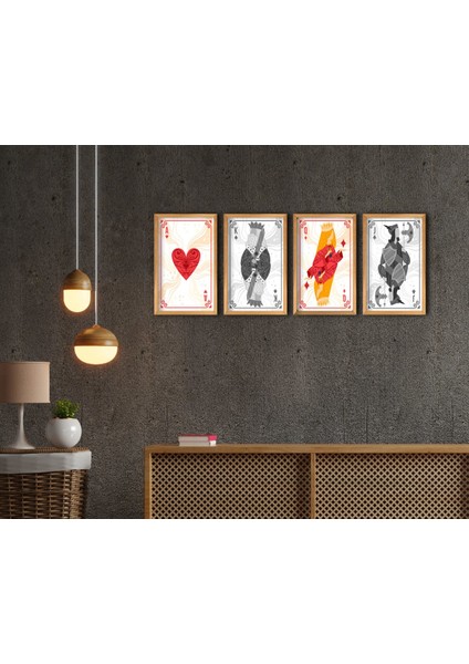 Home Iskambil 4'lü El Yapımı Ahşap Çerçeveli Tablo-5 fiyatları