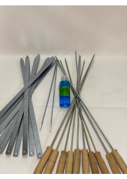 22'li Mangal Şiş Set 10'lu Adana Şiş + 10'lu Saplı Şiş + Maşa ve Jel