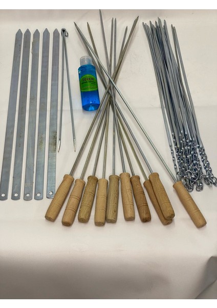 37'li Mangal Şiş Set 5'li Adana + 10'lu Ağaç Saplı + 20'li Ince Maşa ve Jel