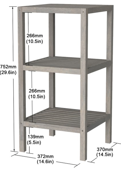 Interbuıld Ahşap 3 Katlı Raf Çok Amaçlı Masif Ağaç Raf (U):372X(G):371X(Y):653MM Renk;alacakaranlık Grisi