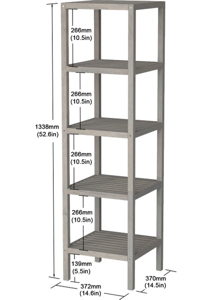 Interbuıld Ahşap 5 Katlı Raf Çok Amaçlı Masif Ağaç Raf (U):372X(G):371X(Y):1338MM Renk;alacakaranlık Grisi