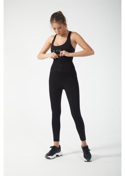 Fashiontayt Beli Agraflı 2 Beden Inceltici Sıkılaştırıcı Korse Tayt Siyah