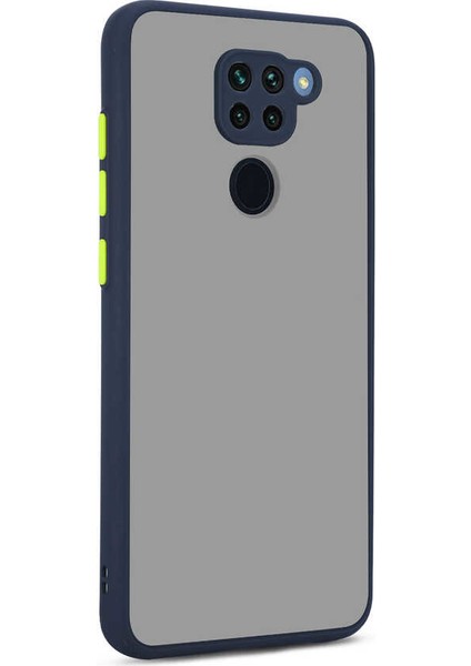 - Xiaomi Redmi Note 9 - Kılıf Arkası Buzlu Renkli Düğmeli Hux Kapak - Lacivert