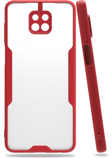 - Xiaomi Redmi Note 9S - Kılıf Kenarı Renkli Arkası Şeffaf Parfe Kapak - Kırmızı