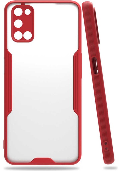 - Oppo A52 - Kılıf Kenarı Renkli Arkası Şeffaf Parfe Kapak - Kırmızı - T15266