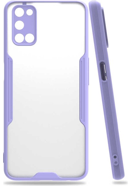 - Oppo A52 - Kılıf Kenarı Renkli Arkası Şeffaf Parfe Kapak - Mor - T15266