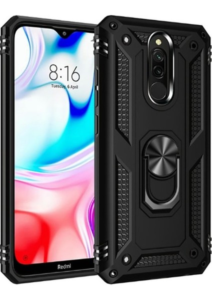 Xiaomi Redmi 8 Kılıf Military Armor Yüzüklü Standlı Zırh Tank Darbe Emici Vega Kapak