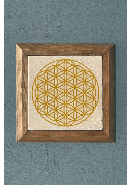 Masif Çerçeveli Yaşam Çiçeği Taş Tablo- Duvar Dekoru- Oscar Stone Decor 28X28 Cm-Wall Decor